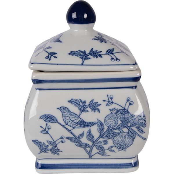 Clayre & Eef Barattolo Di Stoccaggio Coperchio 13X13X17 Cm Ceramica Bianca Blu-image