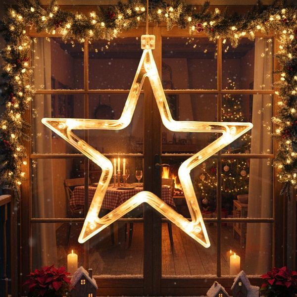 Led Stelle Di Natale Luci Di Finestra 1 Pezzo Bianco Caldo Led Stelle Luci Finestra Stelle Appese Luci A Batteria Decorazione Di Natale Porta Decorazione Casa Festa-image