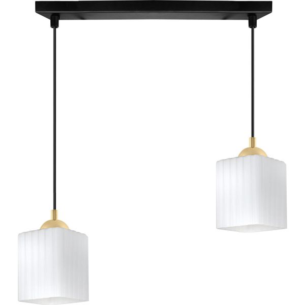 Lampada A Sospensione Riffle Nero-Oro A 2 Luci Con Diffusori A Cubo Bianchi E27 - Elegante Lampada A Sospensione Per Interni Moderni-image