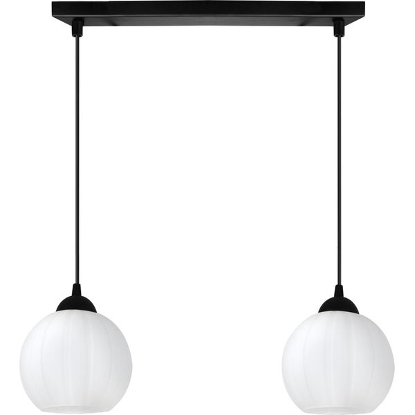Lampada A Sospensione Costa Nera A 2 Luci Con Globi Bianchi E27 - Luce A Sospensione Elegante Per L'illuminazione Di Interni Moderni-image