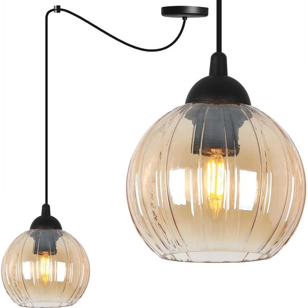 Lampada A Sospensione Costa Spider Nera A 1 Luce Con Globo Color Miele E27 - Elegante Lampada A Sospensione Per Una Calda Illuminazione Interna-image