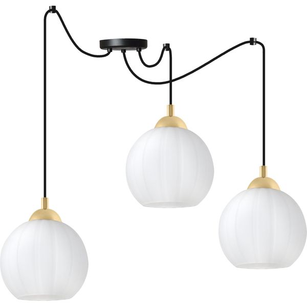 Lampada A Sospensione Costa Spider Nera E Dorata A 3 Luci Con Sfere Bianche E27 – Elegante Lampada Da Soffitto Per Un'illuminazione Interna Di Classe-image