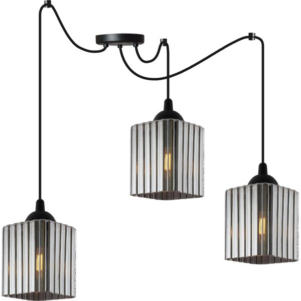 Lampada A Sospensione Riffle Spinne Nera A 3 Luci Con Paralumi Cubici Color Grafite E27 – Lampada Da Soffitto Moderna Per Un'illuminazione Elegante-image