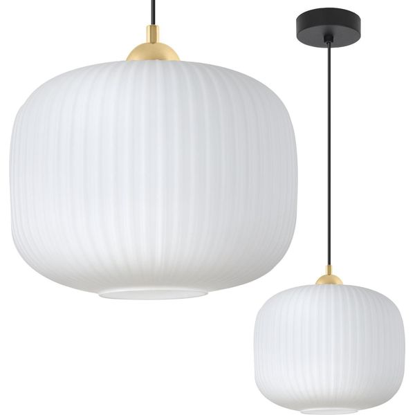 Lampada A Sospensione Riffle Nero-Oro 1 Luce Bianco Cilindro 25 Cm E27-image