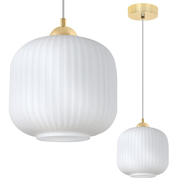 Lampada A Sospensione Riffle Oro 1 Luce Bianco Cilindro 20 Cm E27-image