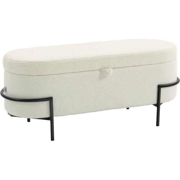 Fortuna Lai Poggiapiedi Contenitore, Poggiapiedi Con Coperchio E Spazio Contenitivo, Gambe In Acciaio, Poggiapiedi Imbottito Con Rivestimento In Pile, Bianco Crema-image
