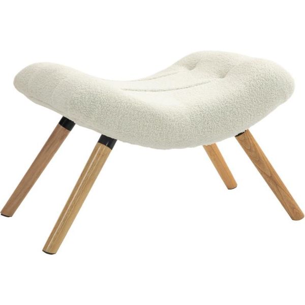 Fortuna Lai Poggiapiedi Moderno Con Rivestimento In Pile E Gambe In Legno, Imbottito, Per Soggiorno, Camera Da Letto, Corridoio, Bianco Crema-image