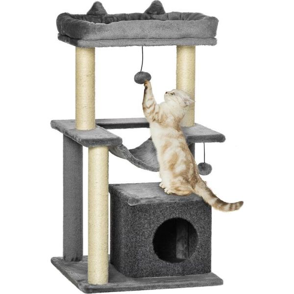 Fortuna Lai Tiragraffi Per Gatti 90 Cm Tiragraffi Con Amaca Albero Giochi Tana Per Gatti Piattaforme Albero Per Arrampicarsi Tiragraffi Per Gatti Tiragraffi Attività Peluche Sisal Grigio-image