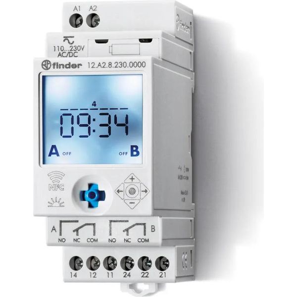 Finder 12A200240000 Timer Programma Settimanale, Programma Giornaliero IP20 Funzione Astro, Programma Vacanze, Funzione Impulsi (1-image