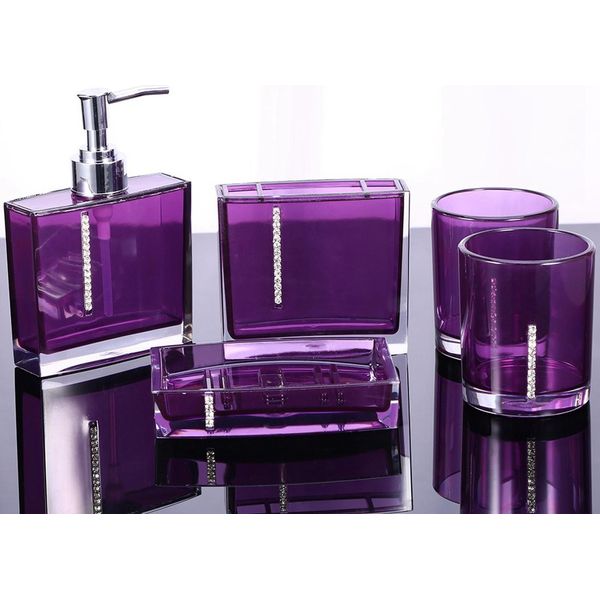 5Pc/Set Di Accessori Da Bagno In Acrilico Tazza Da Bagno Bottiglia Porta Spazzolino Porta Sapone-image
