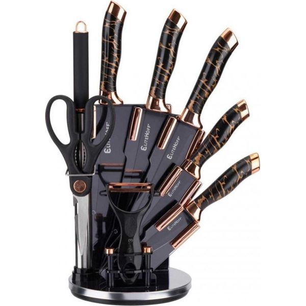 Elitehoff Set Di 9 Coltelli Da Cucina In Un Supporto Con Un Temperino E Forbici E6270-image