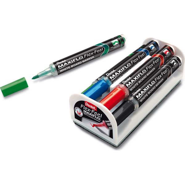 Pentel MWL5SBF-4N Pennarello Per Lavagna Bianca Pentel Maxiflo Flex-Feel, Set Di 4 Pennarelli A Strappo-image
