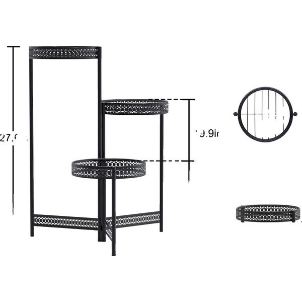 Supporto Per Piante, Moderno E Minimalista, In Metallo, Nero, 3 Livelli-image