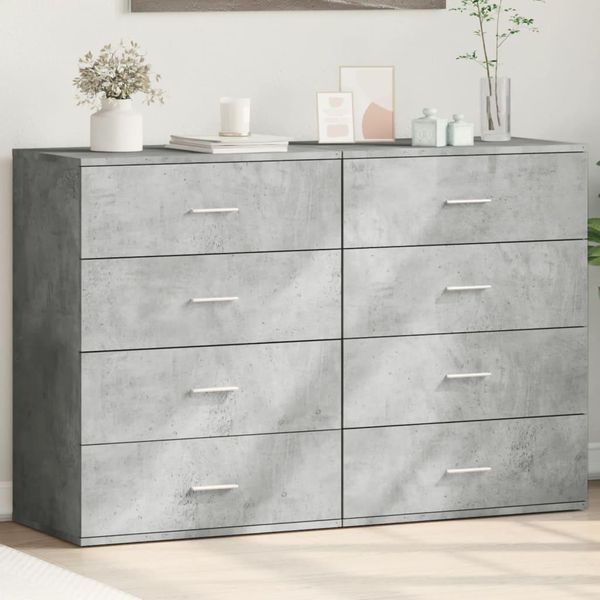 Vidaxl Credenze 2 Pz. Grigio Cemento 60X39X80 Cm Materiale A Base Di Legno-image