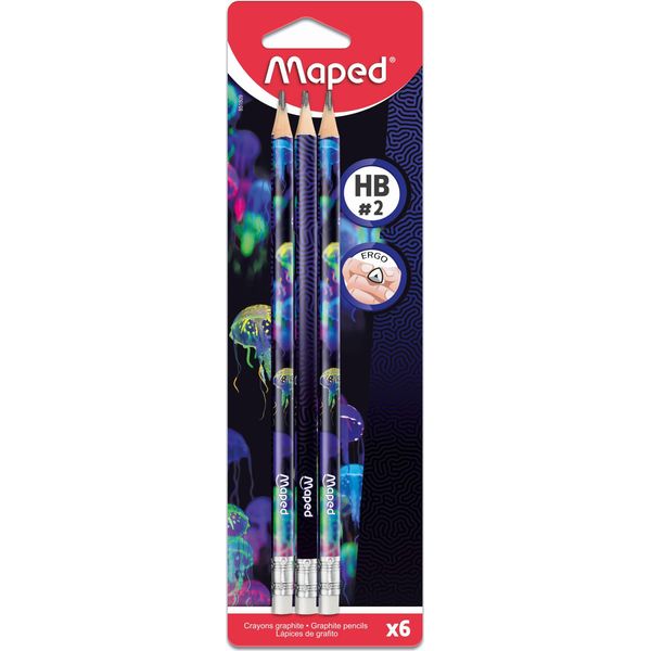 Maped 851809 Matita Black'peps Deepsea Paradise - Hb Con Gomma, Blister Di 3 Pezzi-image