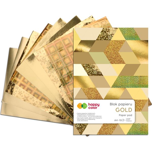 Happy Color A4 Set 10 Fogli Blocco Di Carta Metallizzata Oro Carta Craft, Oro-image