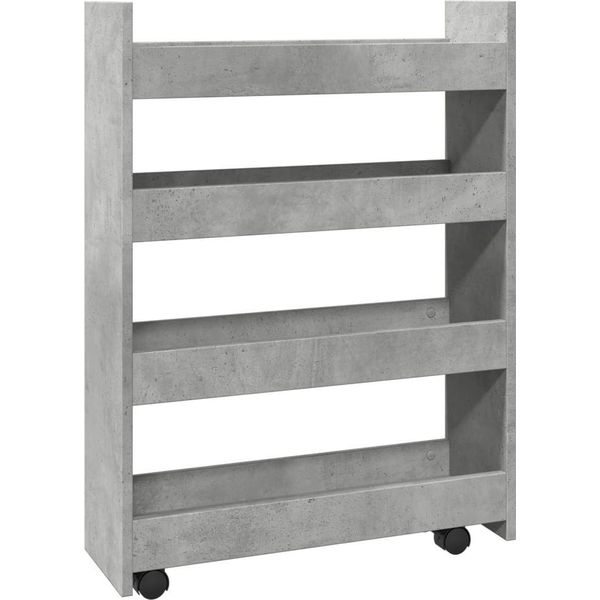 Vidaxl Carrello Portaoggetti Stretto 4 Ripiani In Cemento Grigio Materiale Legno-image