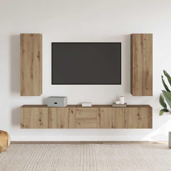 Vidaxl Mobili Tv A Parete 5 Pz. Materiale Artigianale A Base Di Legno Di Quercia-image
