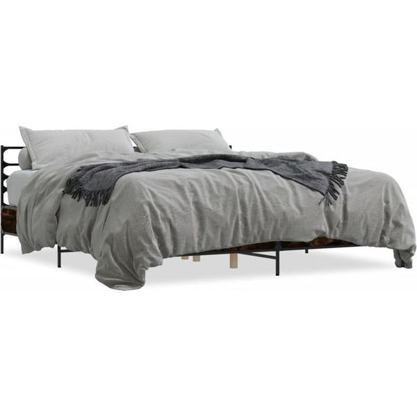 Vidaxl Struttura Letto In Rovere Affumicato 200X200 Cm Materiale A Base Di Legno E Metallo-image