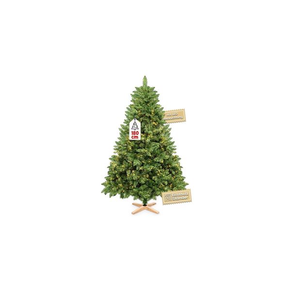 Veska Weihnachtsbaum KüNstlich 180Cm - Mit HolzstäNder, Nordmanntanne, KüNstlicher Tannenbaum, Naturgetreu, Dichte Zweige Mit Led-image