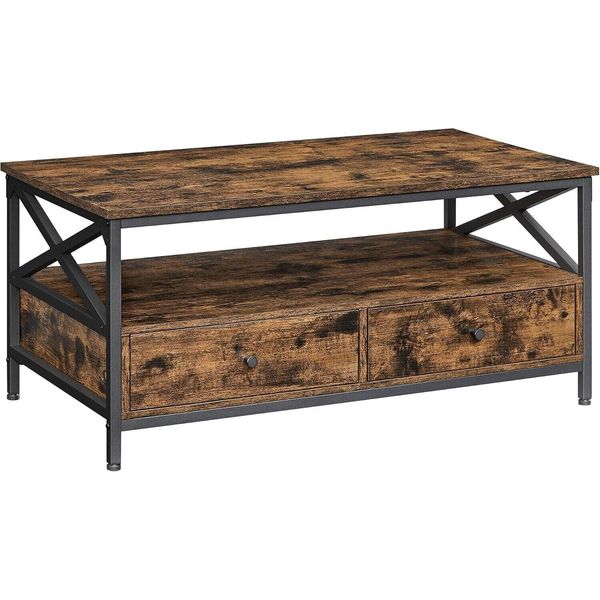 Tavolino Vasagle, Tavolo Da Soggiorno Con Cassetti, 100 X 55 X 45 Cm, Tavolo Da Divano, Per Il Soggiorno, Cavalletti A X, Ripiano Aperto,-image