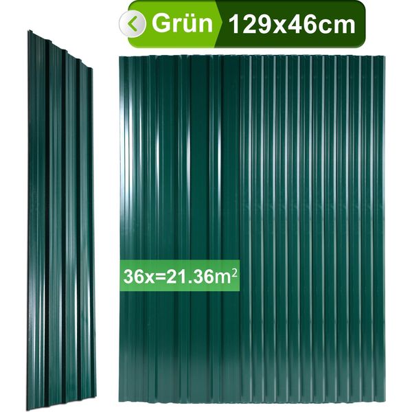 Pannelli Di Copertura In Lamiera Grecata 12/24/36 Pz 129X46Cm, Lamiera Profilata In Acciaio Zincato Ondulata - Verde 21㎡ 36X-image