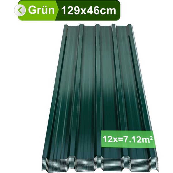 Pannelli Per Tetti In Lamiera Grecata 12/24/36 Pezzi 129X46Cm, Lamiera Profilata In Acciaio Zincato Lamiera Ondulata - Verde 7㎡ 12X-image