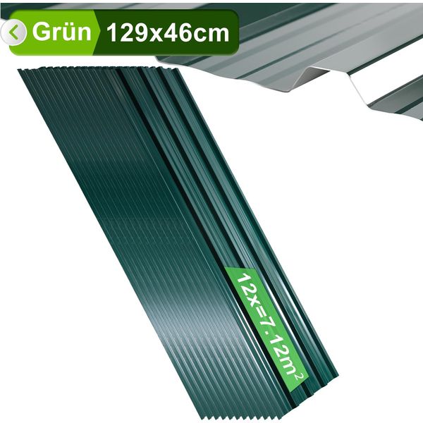 Yakimz Pannelli Per Tetti In Lamiera Grecata 12/24/36 Pezzi 129X46Cm, Lamiera Profilata In Acciaio Zincato Ondulata - Verde 7㎡ 12X-image