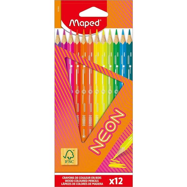 Maped 831802FC Matita Colorata Triangolare Neon, Confezione Da 12 Pezzi-image