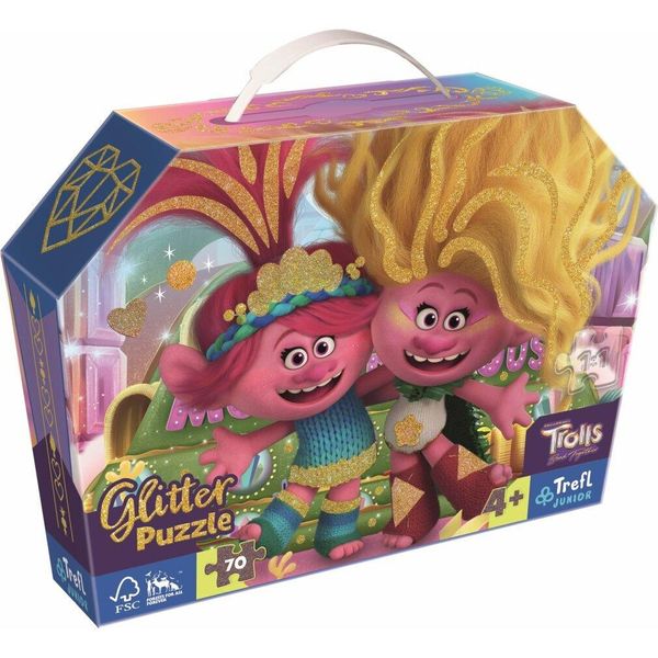 Trefl Puzzle Scintillante Con Glitter Nella Valigetta Trolls 3, 70 Pezzi-image