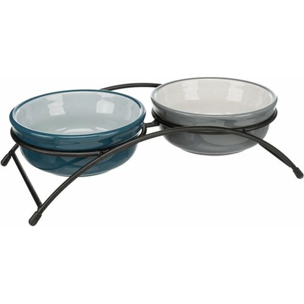 Napf-Set, Keramik/Metall 2 × 0,25 L/ø 13 Cm/27 × 8 × 13 Cm Petrol/Hellpetrol/Grau/Hellgrau-image