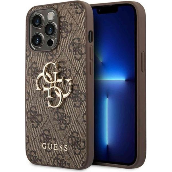 Guess Guhcp14X4Gmgbr Iphone 14 Pro Max 6,7 BrąZowy/Brown Custodia Rigida 4G Grande Logo In Metallo-image