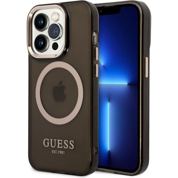 Guess Guhmp14Xhtcmk Custodia Rigida Per Iphone 14 Pro Max6,7 Czarny/Nero Profilo Oro Traslucido Magsafe-image