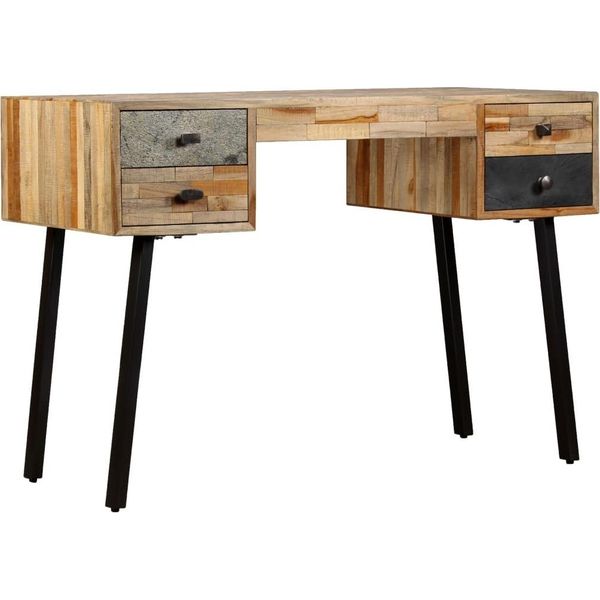 The Living Store Scrivania In Legno Massiccio Di Teak Recuperato 110 × 50 × 76 Cm-image