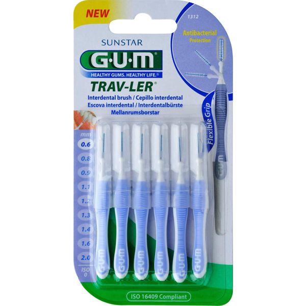Gum Trav-Ler 0,6 Mm Spazzolini Interdentali A Candela Blu Chiaro, 6 Pz. Spazzolini Interdentali-image