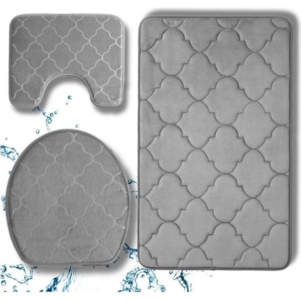 Camerazar Set Completo Di Tappeti Da Bagno 3 Pezzi Con Cuscinetto Assorbente Antiscivolo. Set Di Tappeti Da Bagno 3Pz Con Supporto Antiscivolo.-image