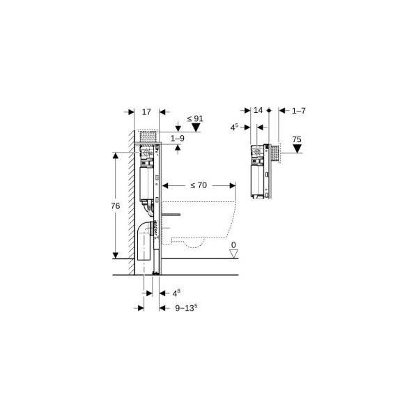 Geberit Duofix Elemento Da Parete Per Wc Altezza Di Montaggio 820 Mm Azionamento Dall'alto E Dal Davanti Con Cassetta Da Incasso Omega 111.003.00.2-image