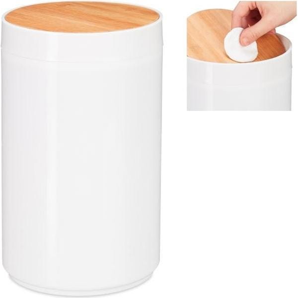 Cestino Porta Cosmetici Con Coperchio Girevole In Bambù-image