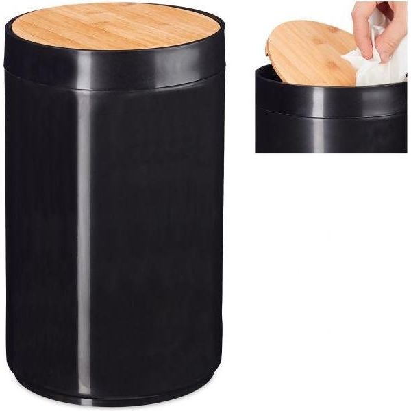 Cestino Porta Cosmetici Con Coperchio Girevole In Bambù-image