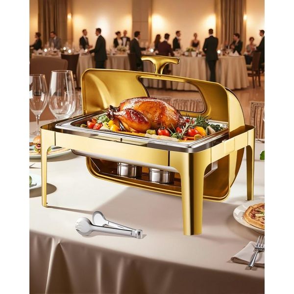 Set Di Scaldavivande In Acciaio Inox 8,5L - Scaldavivande Per Buffet Rolltop - 1 Pezzo - Scaldavivande Per Buffet-image