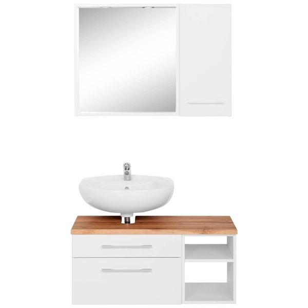 BadmöBel-Set Welltime "Davos", Weiß, Siphonausschnitt Links, Holzwerkstoff, Mdf, Melamin, KastenmöBel-Sets, BadmöBel-Set, Inklusive Beleuchtung, HäNgeschrank Und Waschbeckenunterschrank-image