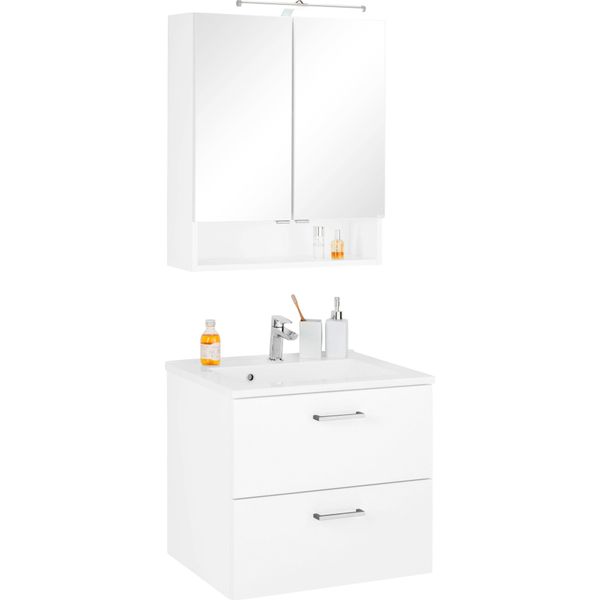 BadmöBel-Set Welltime "Ribera", Weiß, Holzwerkstoff, Mdf, Melamin, KastenmöBel-Sets, BadmöBel-Set, Spiegelschrank Breite 60 Cm, Waschtisch-image