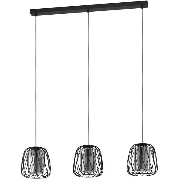 Eglo HäNgeleuchte "Floresta Pendellampe, Stahl Und Glas, IP20, E27, Esstischlampe, Lampe", Schwarz, H: 110Cm, 1 Stk., Leuchten, Elegante HäNgelampe FüR Esszimmer, KüChe Oder Wohnzimmer, HäNgeleuchte-image