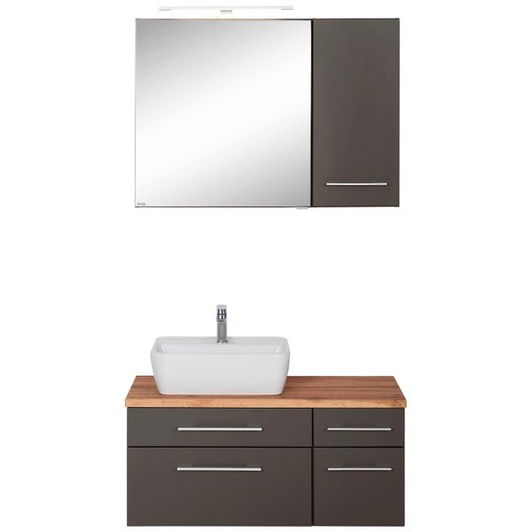 BadmöBel-Set Welltime "Davos", Grau (Grafit, Grau), Becken Links, KastenmöBel-Sets, BadmöBel-Set, Breite 50 Cm, Mit Extra Regal-image