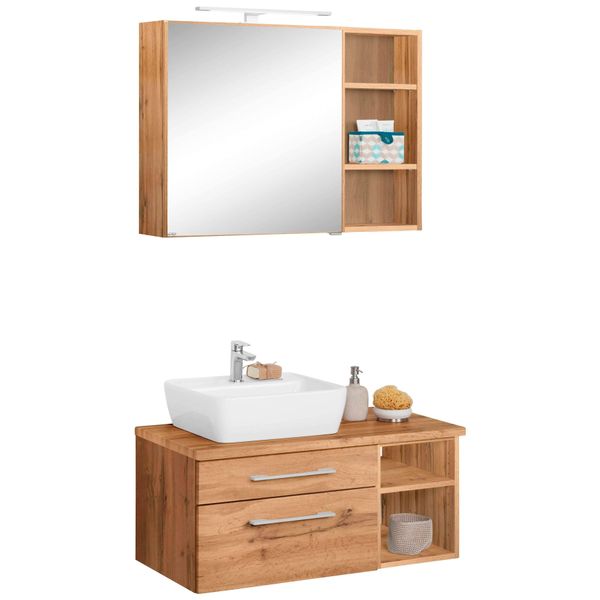 BadmöBel-Set Welltime "Davos", Braun (Eichefarben), Becken Links, KastenmöBel-Sets, BadmöBel-Set, Spiegelschrank, Regal Und Waschtisch-image
