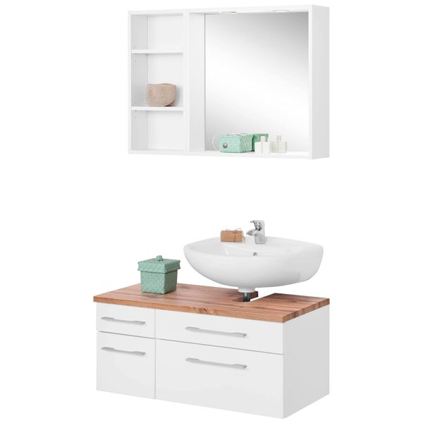 BadmöBel-Set Welltime "Davos", Weiß, Siphonausschnitt Rechts, Holzwerkstoff, Mdf, Melamin, KastenmöBel-Sets, BadmöBel-Set, Spiegel Inklusive Beleuchtung, Regal Und Waschbeckenunterschrank-image
