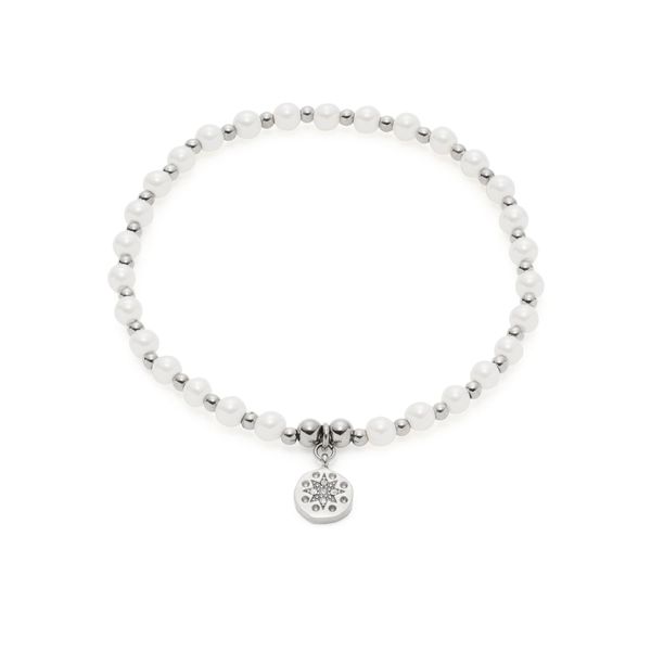 Armband Ciao By Leonardo "Pelena Ciao", Weiß (Edelstahlfarben, Weiß, Kristallweiß, Kristallweiß), ArmbäNder, Damen, 16,5Cm, Edelstahl Perlen Polyurethan, Edelstahl, Perlen, Polyurethan, Edelstahlarmband Perlenarmband, Mit Kristallglas - Mit Perle (Imitiert)-image