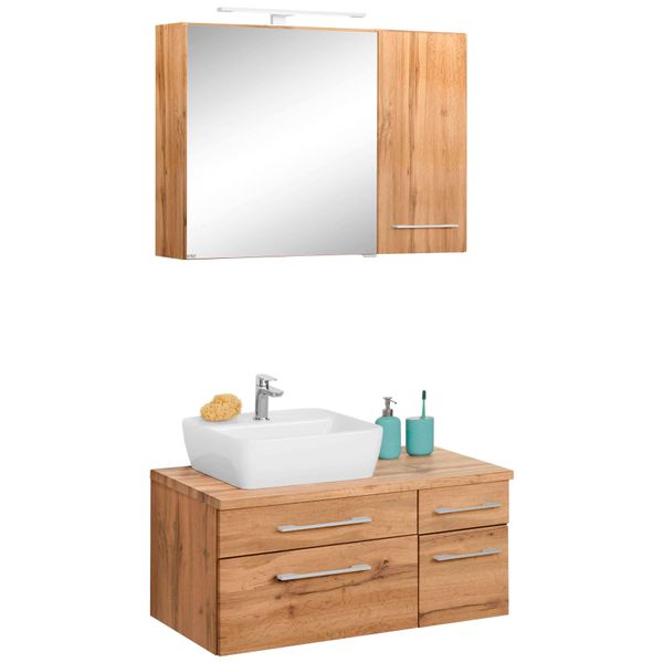 BadmöBel-Set Welltime "Davos", Braun (Eichefarben), Becken Links, KastenmöBel-Sets, BadmöBel-Set, Breite 50 Cm, Mit Extra Regal-image