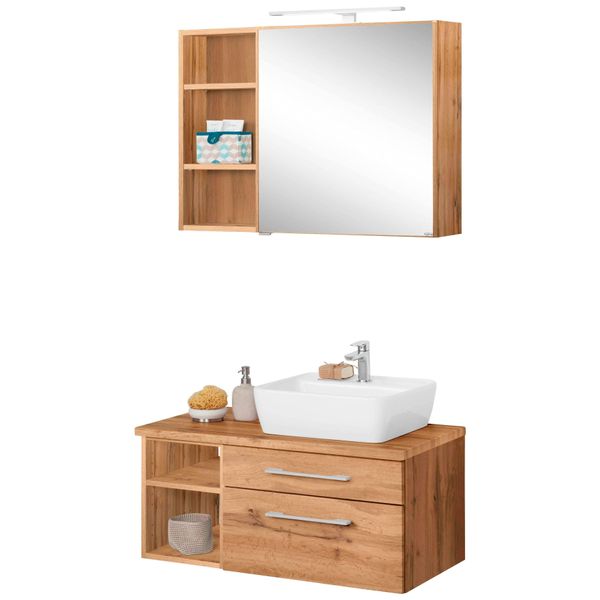 BadmöBel-Set Welltime "Davos", Braun (Eichefarben), Becken Rechts, KastenmöBel-Sets, BadmöBel-Set, Spiegelschrank, Regal Und Waschtisch-image