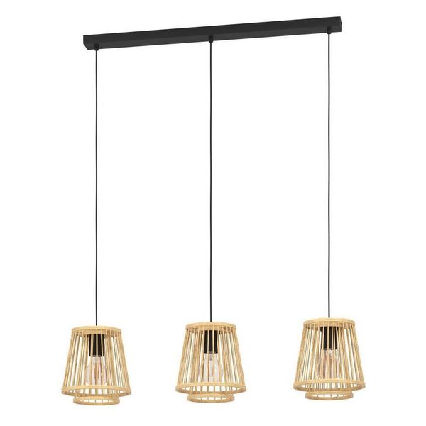 Eglo HäNgeleuchte "Hykeham", Schwarz (Schwarz Natur), 3, H: 110Cm, 1 Stk., Leuchten, Holz Esszimmerlampe, Bambus In Natur, HäNgeleuchte Mit E27 Fassung, HäNgeleuchte-image